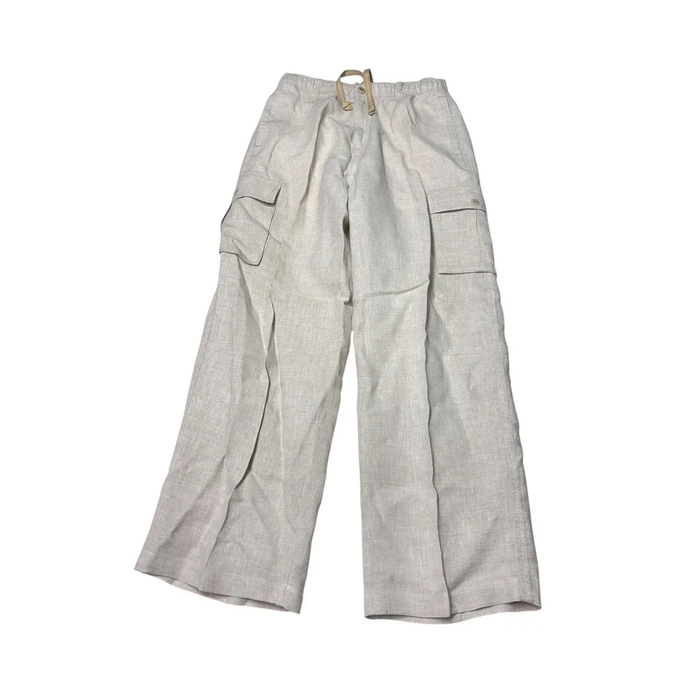 Tommy Bahama Relax Mens S W28 L28 100% Linen Cargo Pants Beige Drawstring